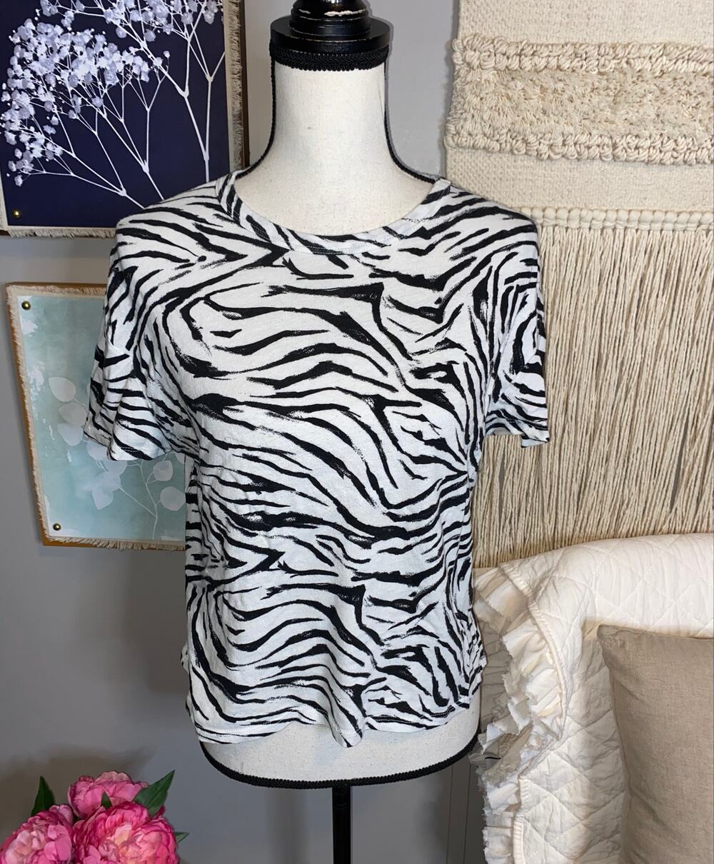 Zara Zebra Print Short Sleeve Tee Small Black White Animal Print T-Shirt